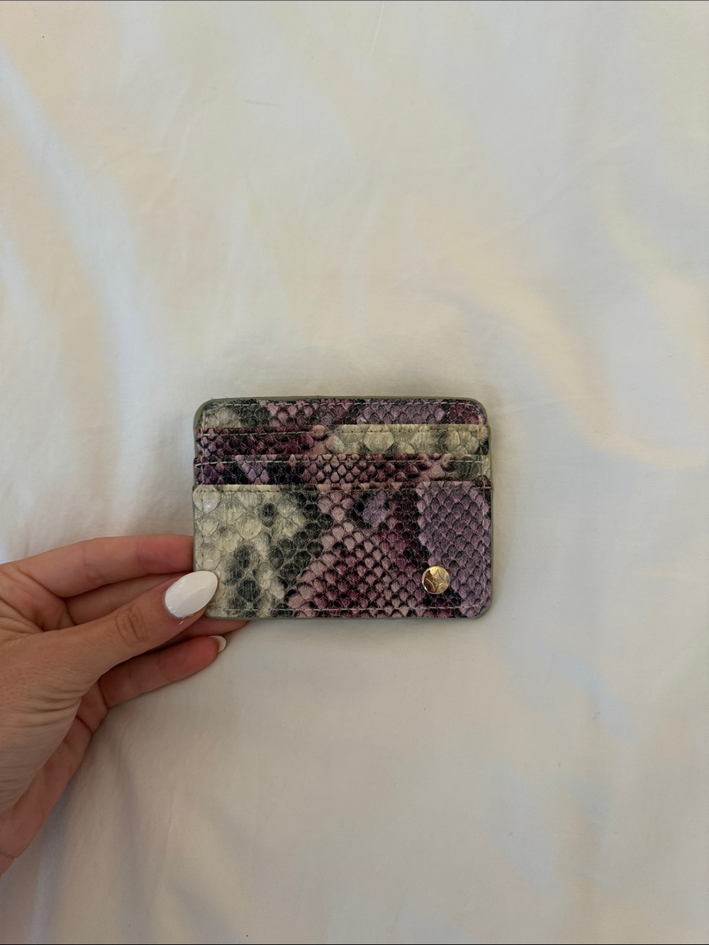 Stephanie Johnson Purple and Cream Snake-Print Card Holder